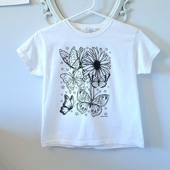 7/8 Color Your Own T-Shirt with Flowers and Butterflies - Picture 1 of 4